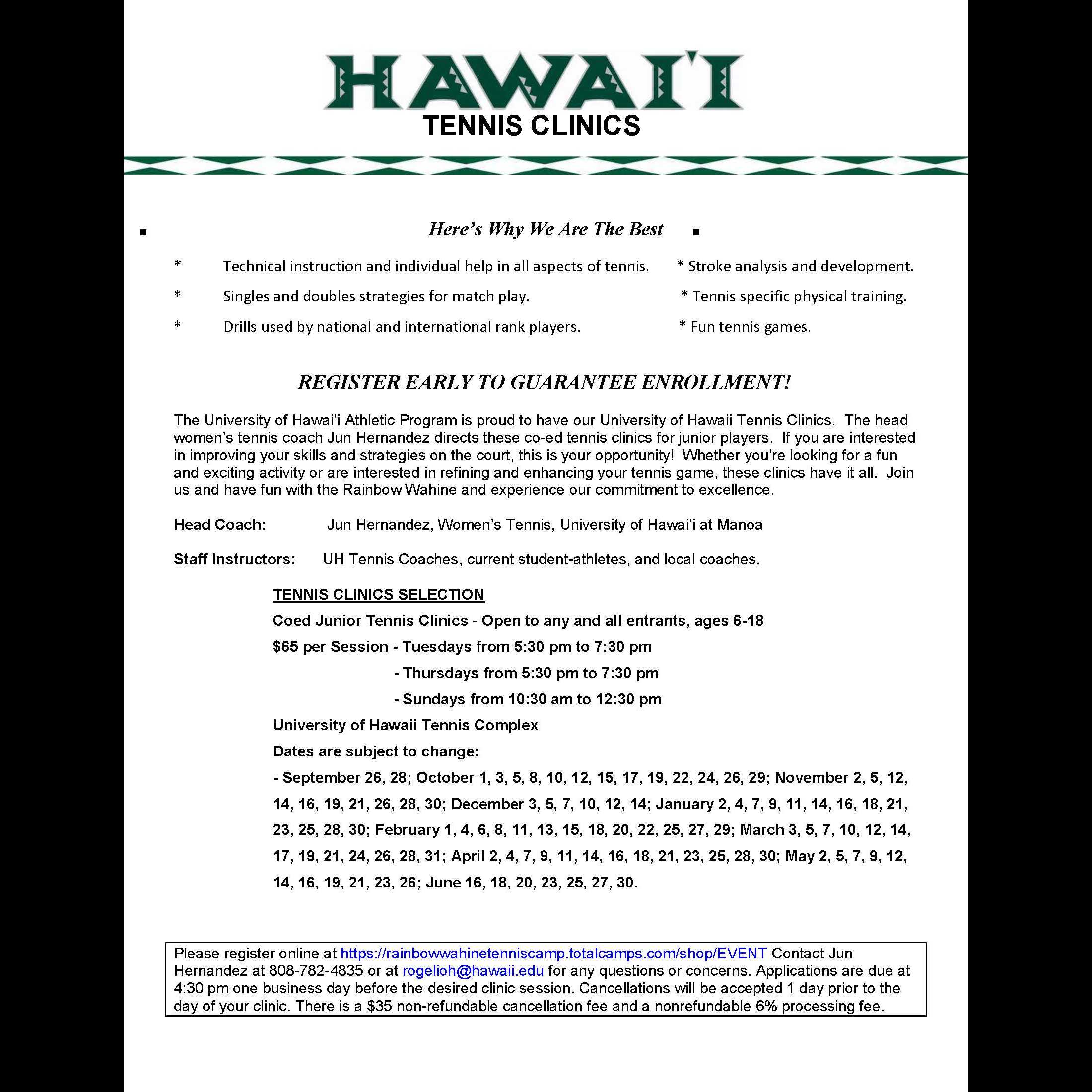 Rainbow Wahine Tennis Camp