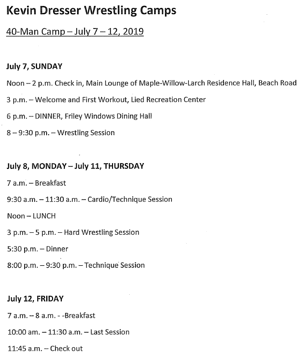 Kevin Dresser Wrestling Camps